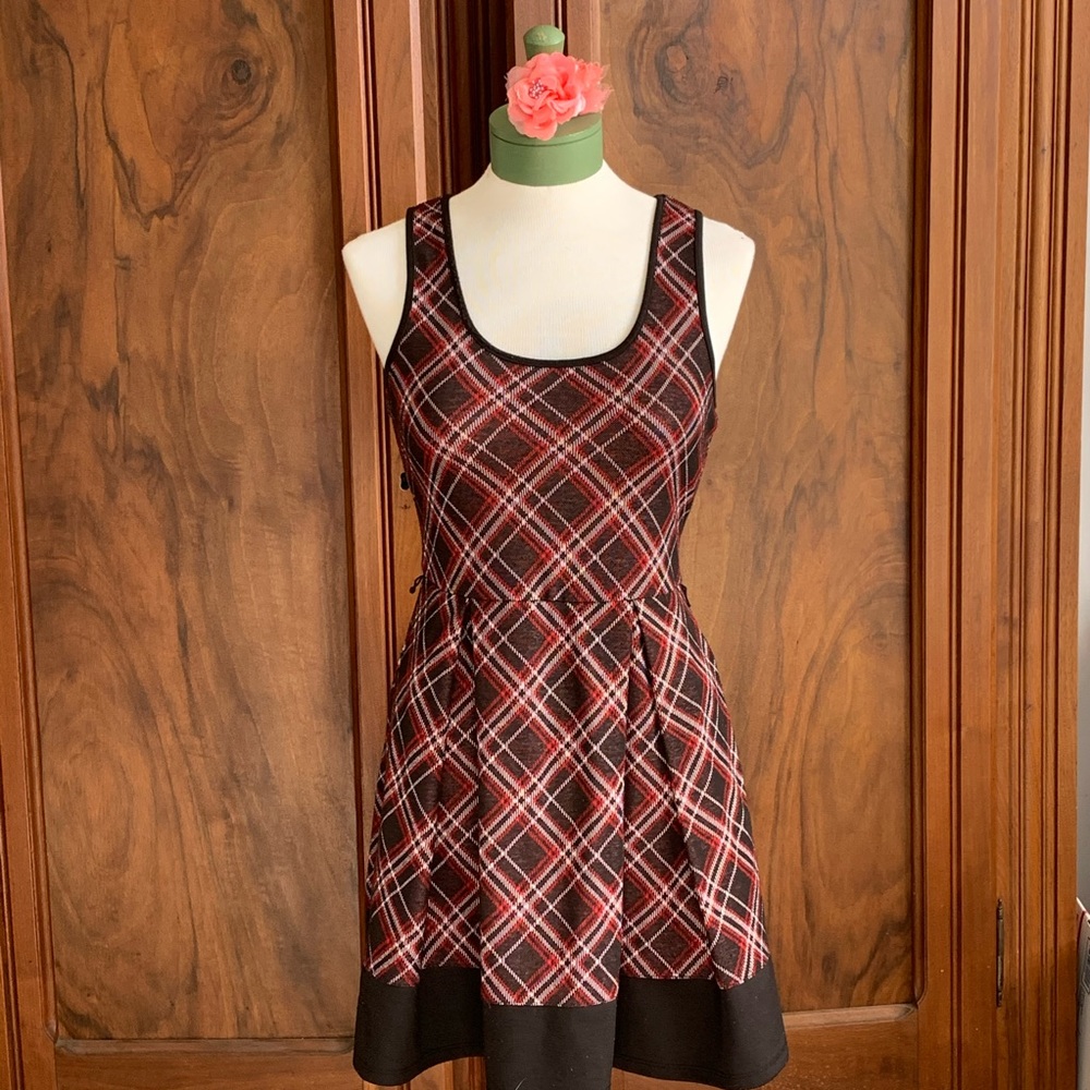 Red Plaid Fit n Flare Sleeveless Dress